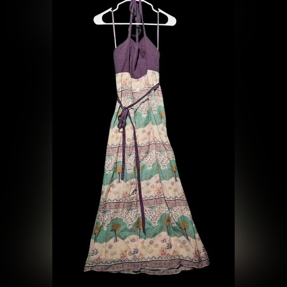 Maeve Purple and Cream Maxi Dress with Green Accents PTP 17 Size 2 EUC - Picture 3 of 5